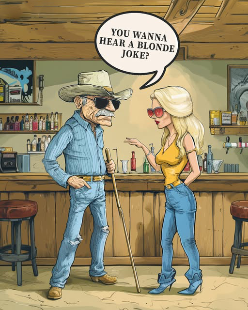 A Blind Cowboy Tells A Blonde Joke To A Bar Full Of Blondes